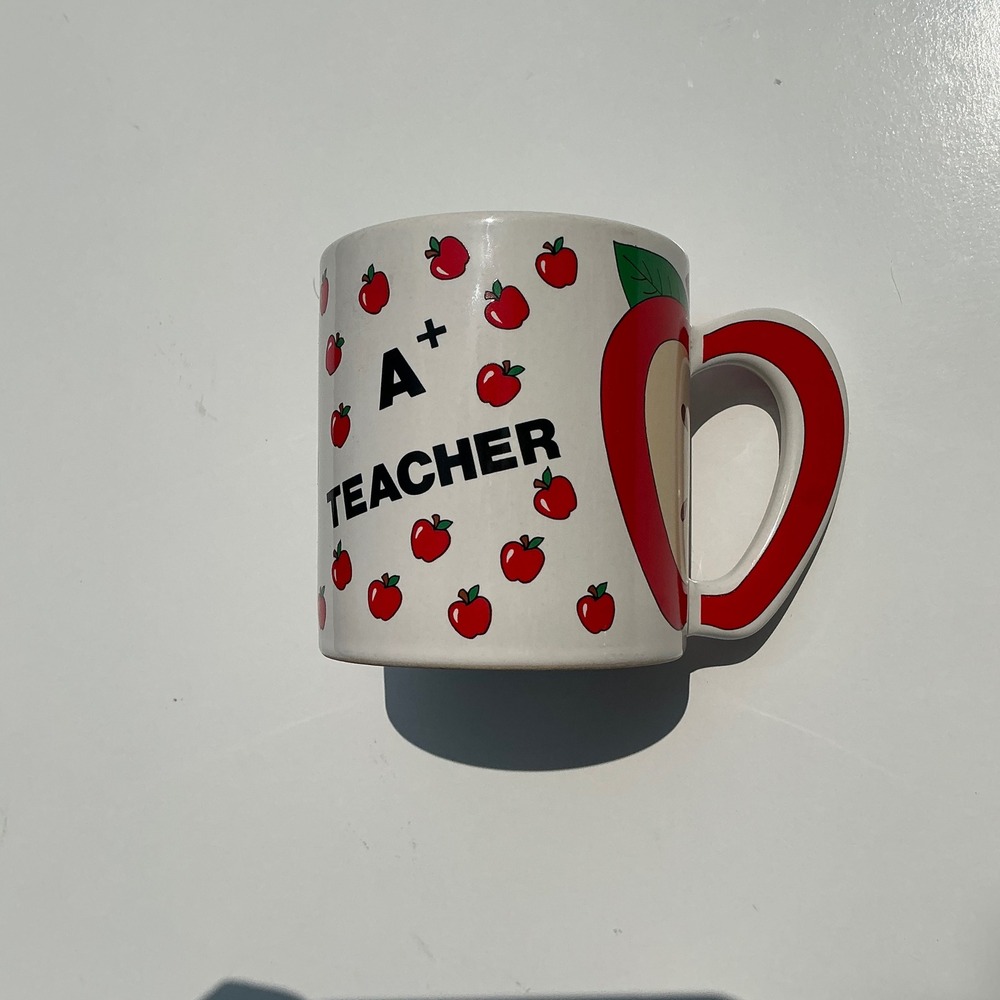 Vintage Russ A+ Teacher Coffee Mug Apple Print Ceramic
